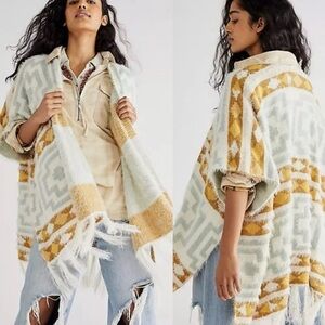 Free People Diamondback Cozy Kimono Sweater Fringed In Multi One Size